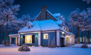 3d rendering of modern classic house in colonial style in winter